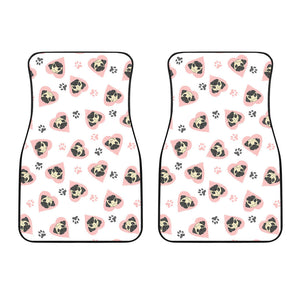 Cute Pugs Pink Heart Paw Pattern Front Car Mats