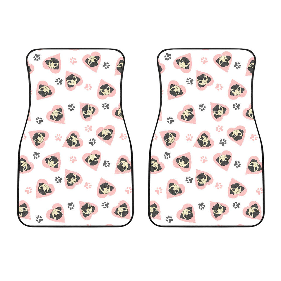 Cute Pugs Pink Heart Paw Pattern Front Car Mats