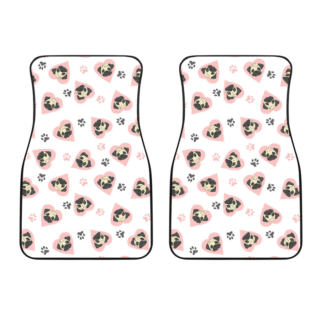 Cute Pugs Pink Heart Paw Pattern Front Car Mats
