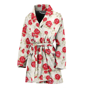 Rose Pattern Print Design 01 Women's Bathrobe