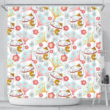 Maneki Neko Lucky Cat Fan Sakura Shower Curtain Fulfilled In US