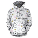 Siberian Husky Design Pattern Zip Up Hoodie