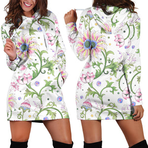Beautiful Pink Lotus Waterlily Leaves Pattern Women'S Hoodie Dress