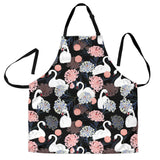 White Swan Blooming Flower Pattern Adjustable Apron