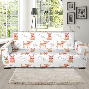 Chihuahua Bone Paw Pattern Sofa Slipcover