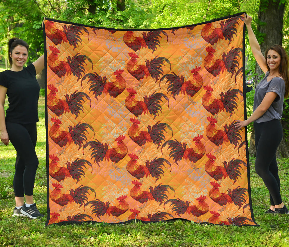 Red Rooster Chicken Cock Pattern Premium Quilt