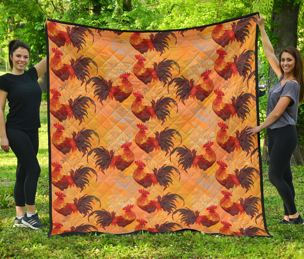 Red Rooster Chicken Cock Pattern Premium Quilt