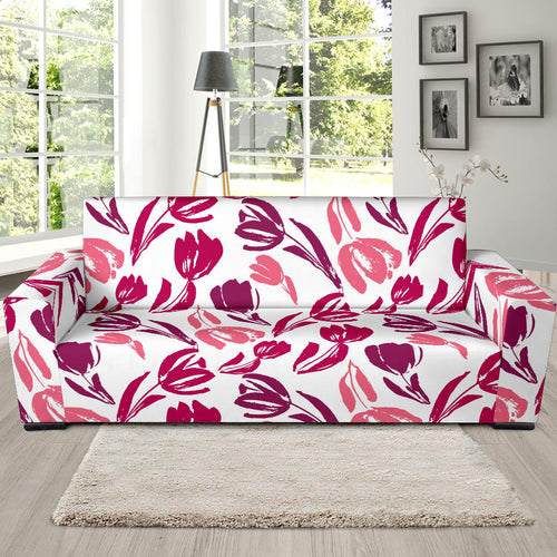 Pink Sketch Tulip Pattern Sofa Slipcover
