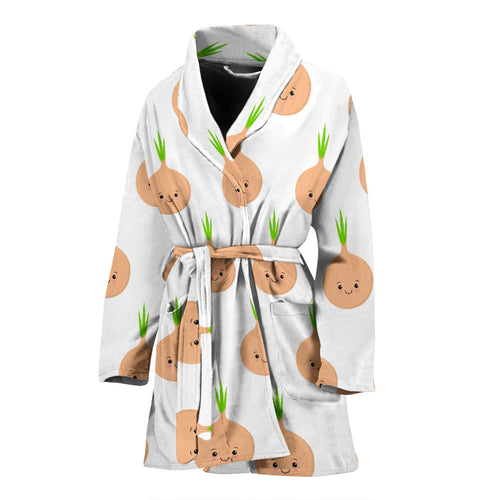 Cute Onions Smiling Faces Women'S Bathrobe