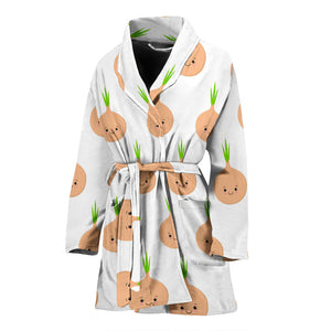 Cute Onions Smiling Faces Women'S Bathrobe