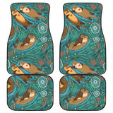 Cute Brown Sea Otters Ornamental Seaweed Corals Green Water Front And Back Car Mats