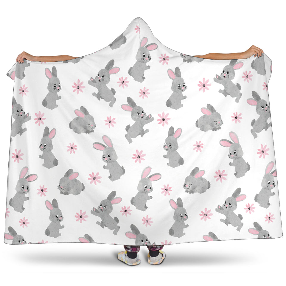 Watercolor Cute Rabbit Pattern Hooded Blanket