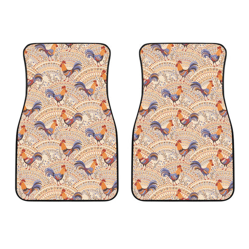 Cute Rooster Chicken Cock Floral Ornament Background Front Car Mats