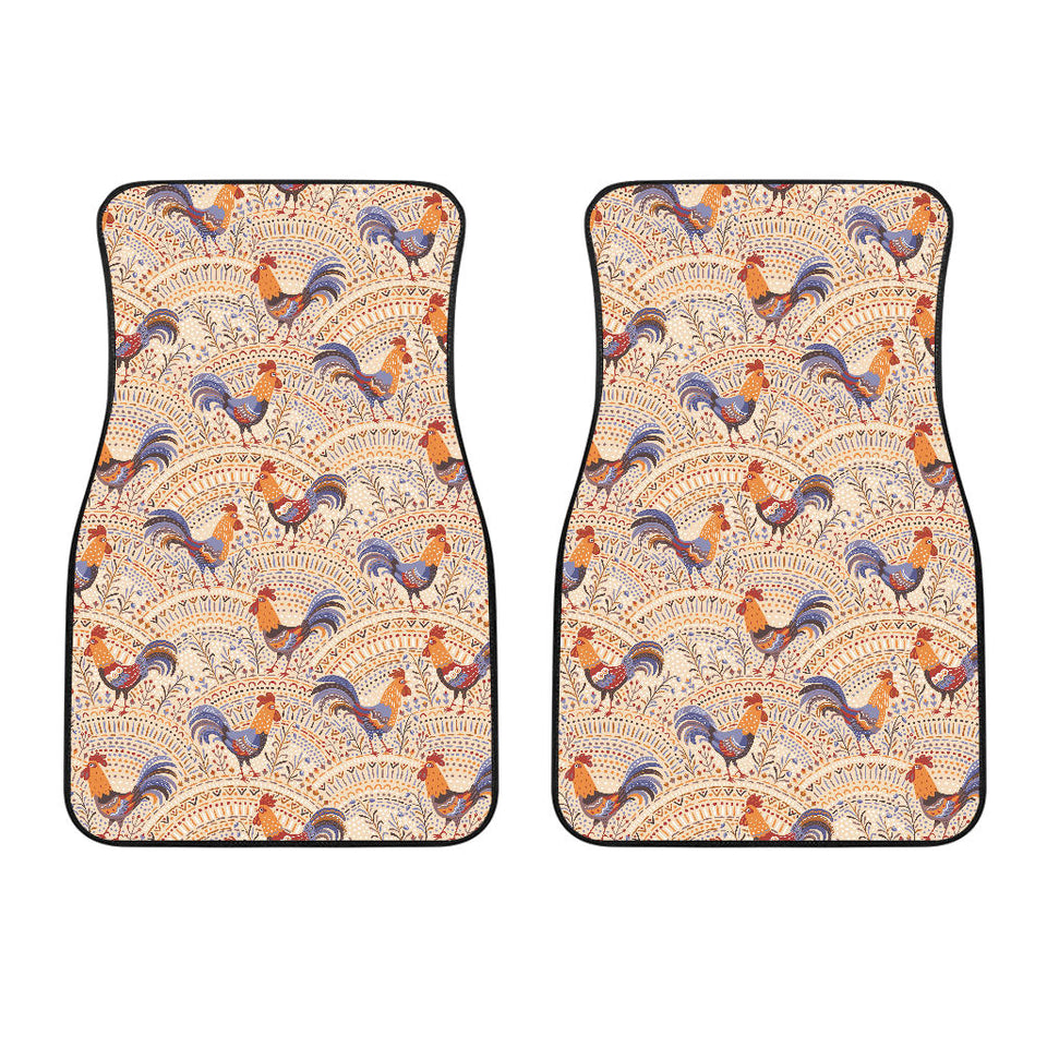 Cute Rooster Chicken Cock Floral Ornament Background Front Car Mats