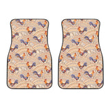 Cute Rooster Chicken Cock Floral Ornament Background Front Car Mats