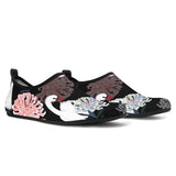 White Swan Blooming Flower Pattern Aqua Shoes