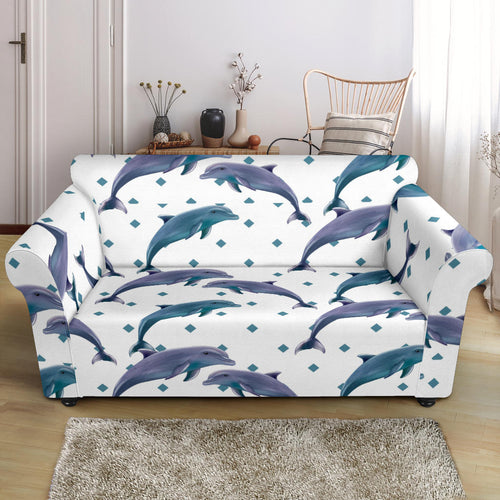 Dolphins Pattern Dotted Background Loveseat Couch Slipcover