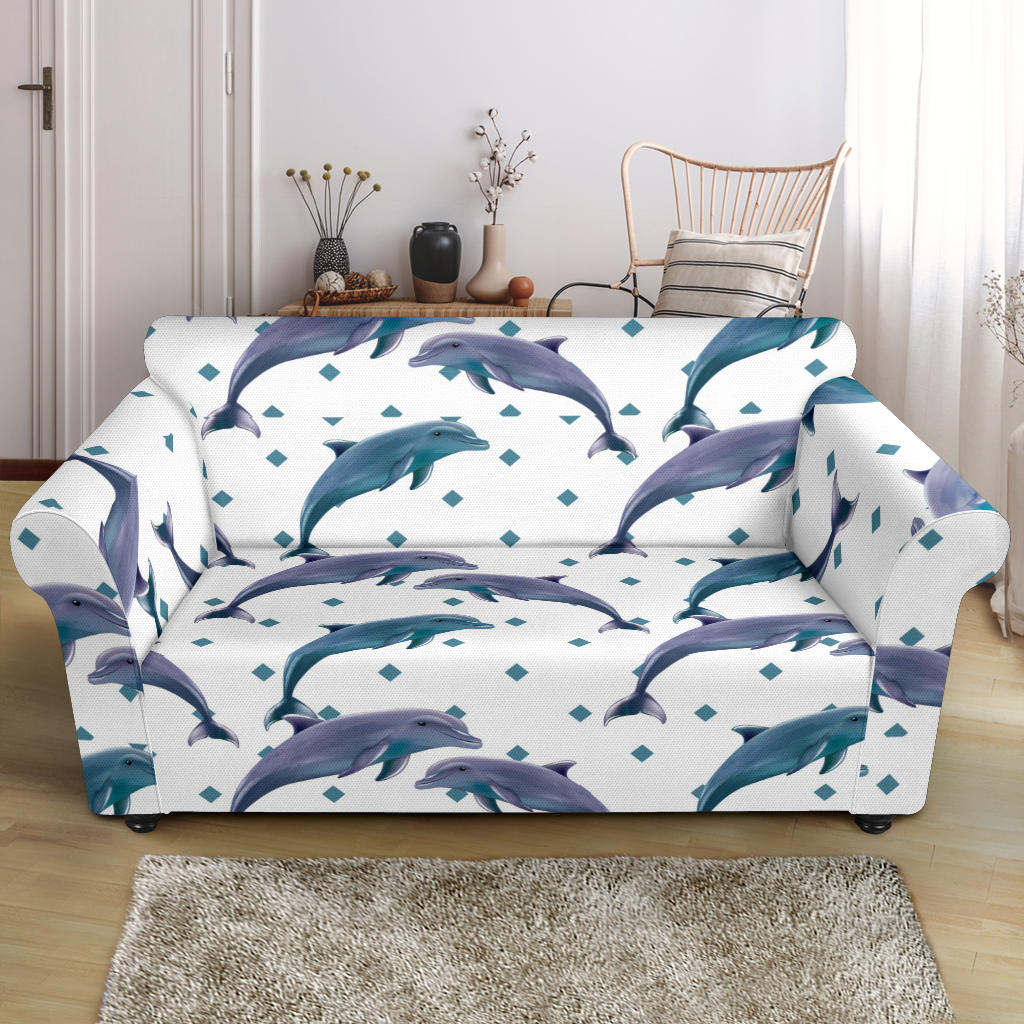 Dolphins Pattern Dotted Background Loveseat Couch Slipcover