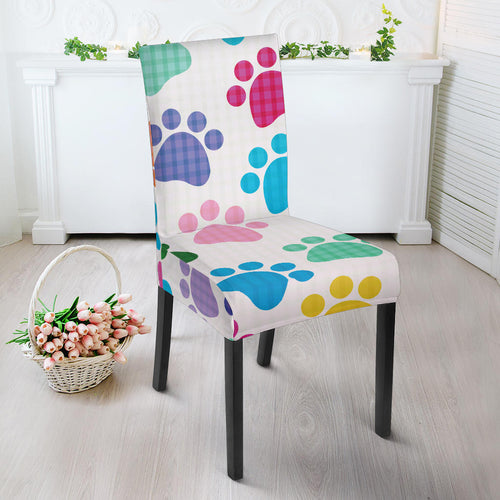 Dog Paws Pattern Print Design 01 Dining Chair Slipcover