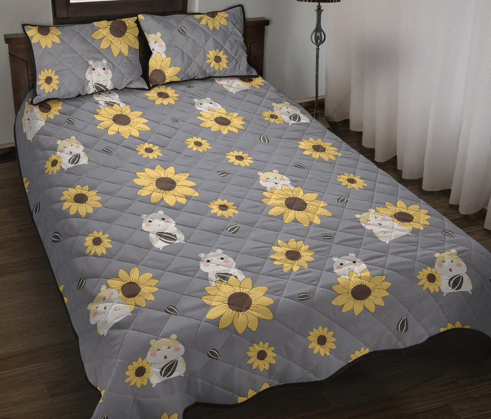 Cute hamster sunflower pattern background Quilt Bed Set