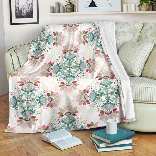 Square Floral Indian Flower Pattern Premium Blanket