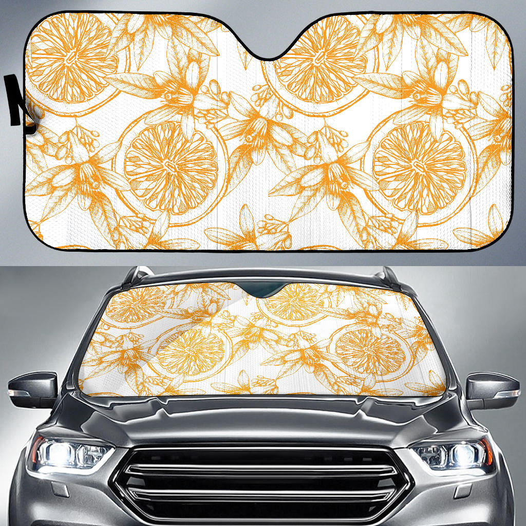 Hand Drawn Orange Fruit Pattern Car Sun Shade