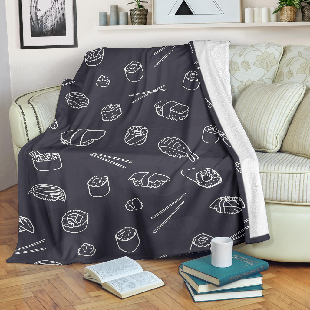 Sushi Pattern Black Background Premium Blanket