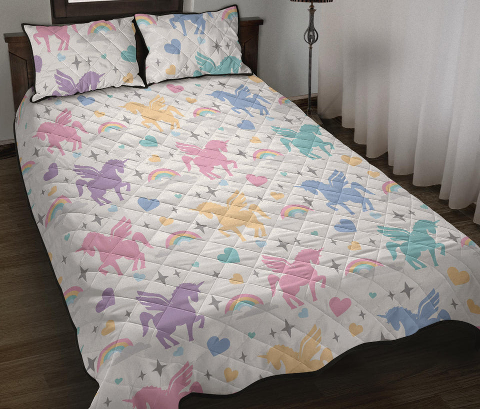 colorful unicorn rainbow heart pattern Quilt Bed Set