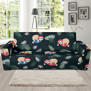 Cute Sloths Sleeping Christmas Ball Santa Hat Pattern Sofa Slipcover