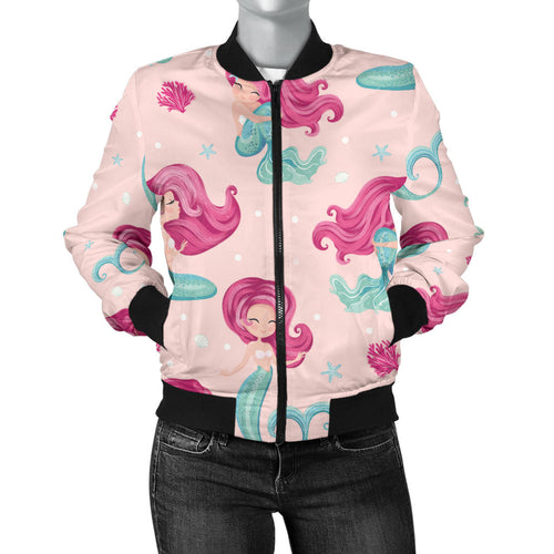 Cute Little Mermaid Pattern Women'S Bomber Jacket