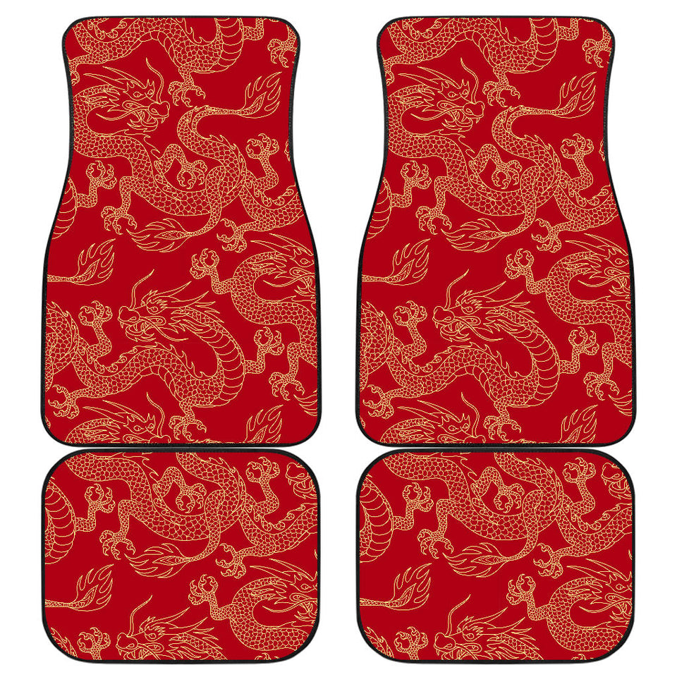 Gold Dragons Red Background Front And Back Car Mats
