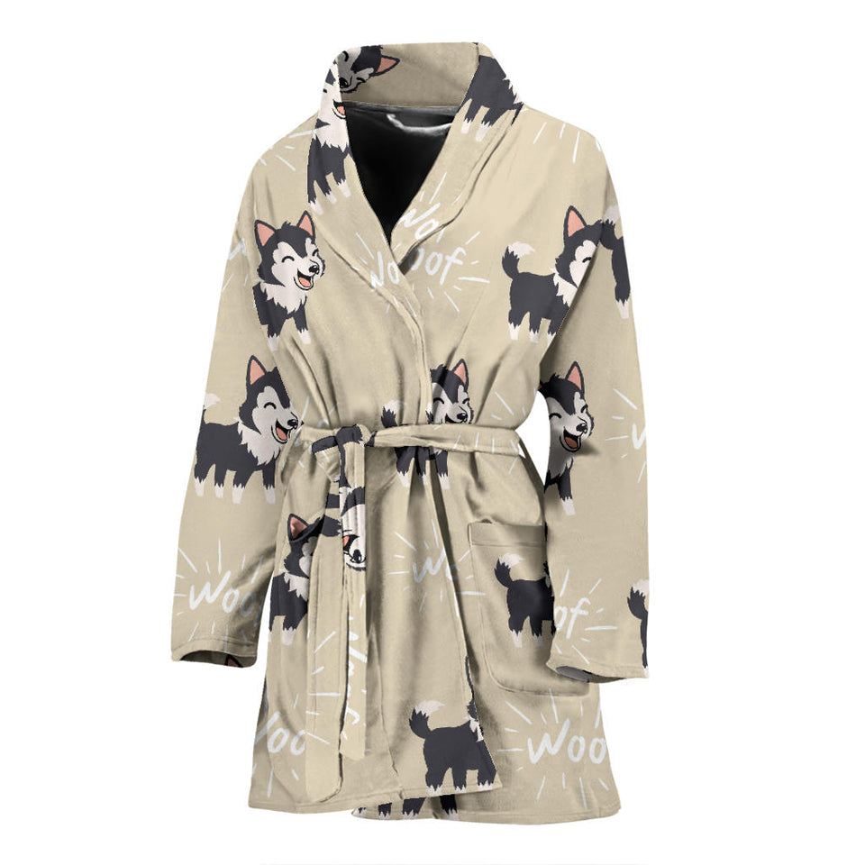 Cute Siberian Husky Women'S Bathrobe