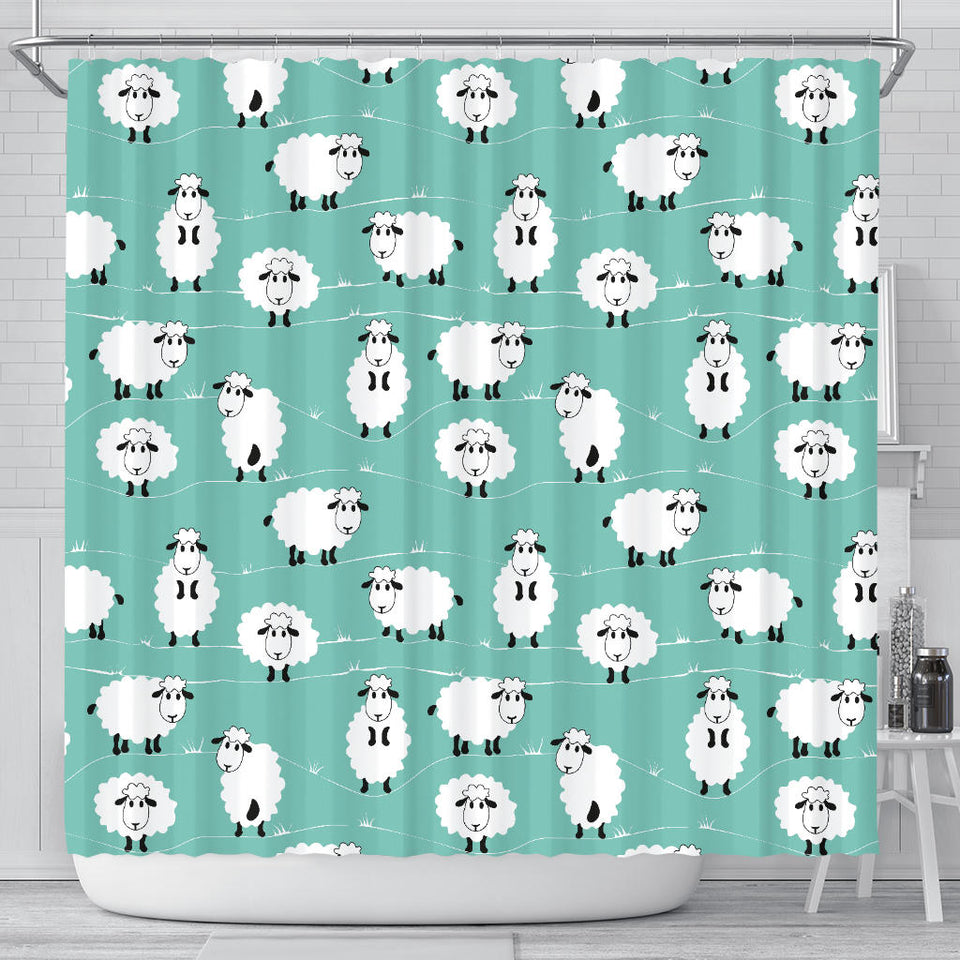 Cute Sheep Green Background Shower Curtain Fulfilled In US