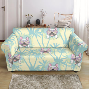 French Bulldog Hawaii Blackground Loveseat Couch Slipcover