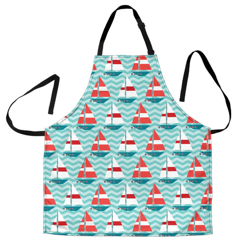 Red White Sailboat Wave Background Adjustable Apron