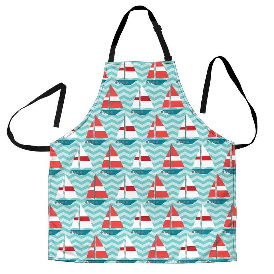 Red White Sailboat Wave Background Adjustable Apron