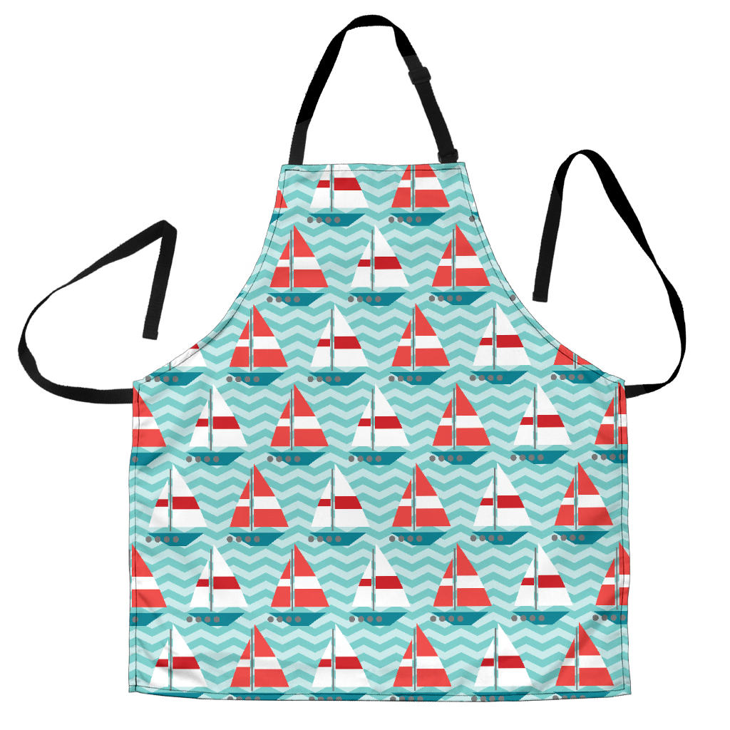 Red White Sailboat Wave Background Adjustable Apron