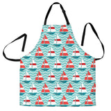 Red White Sailboat Wave Background Adjustable Apron