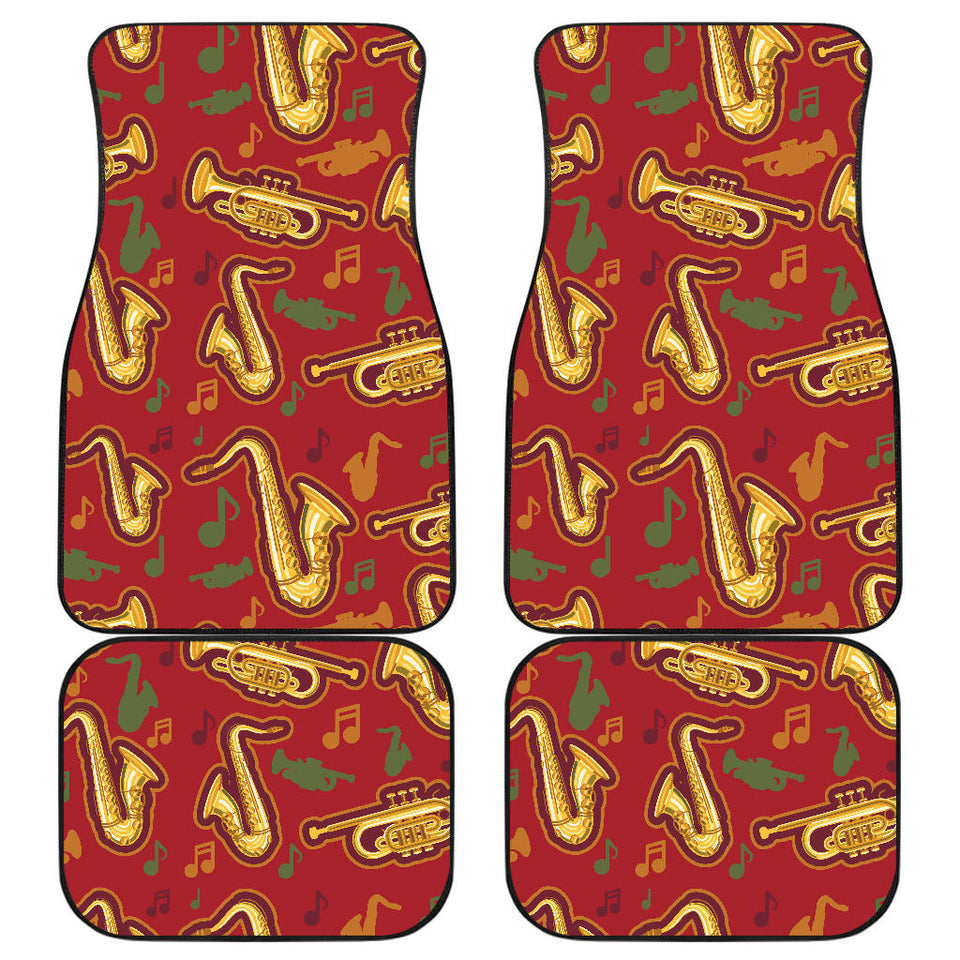 Saxophone Cornet Pattern Red Background Front And Back Car Mats