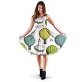 Hot Air Balloon Bird Cloud Pattern Sleeveless Midi Dress