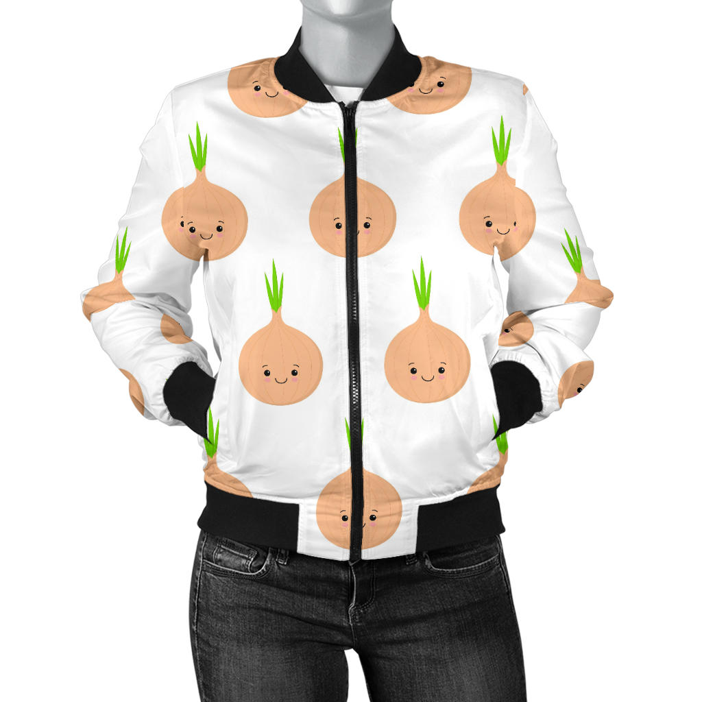 Cute Onions Smiling Faces Women'S Bomber Jacket