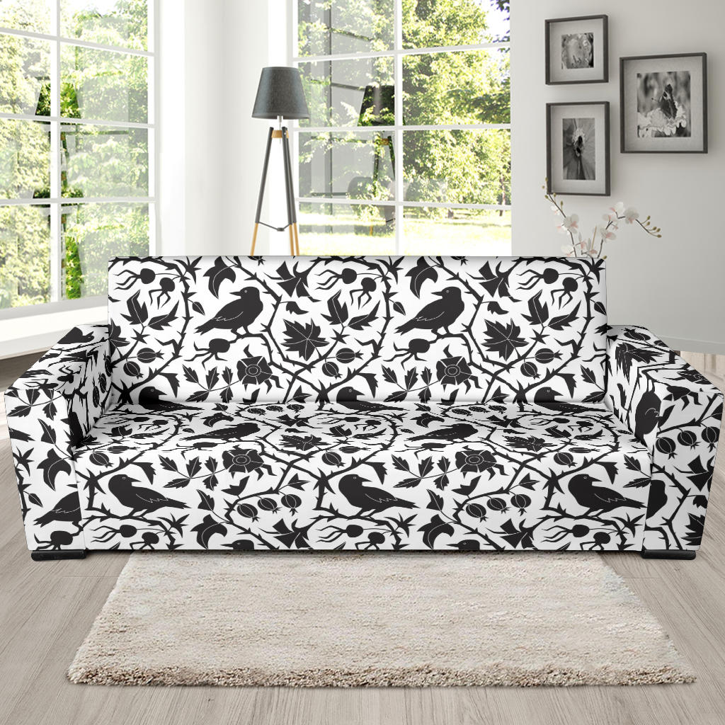 Crow Dark Floral Pattern Sofa Slipcover