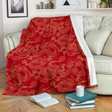 Gold Dragons Red Background Premium Blanket