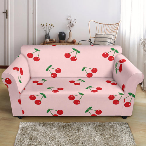 Cherry Pattern Pink Background Loveseat Couch Slipcover
