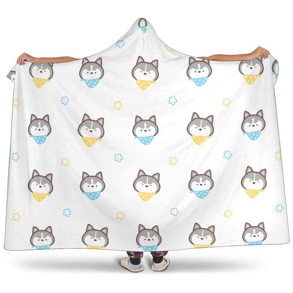 Cute Siberian Husky Pattern Hooded Blanket