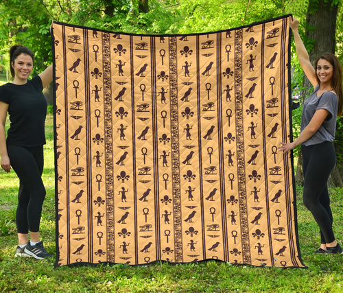 Egypt Hieroglyphics Pattern Print Design 02 Premium Quilt