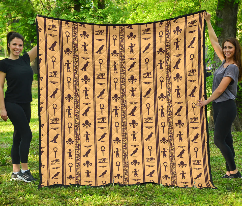 Egypt Hieroglyphics Pattern Print Design 02 Premium Quilt
