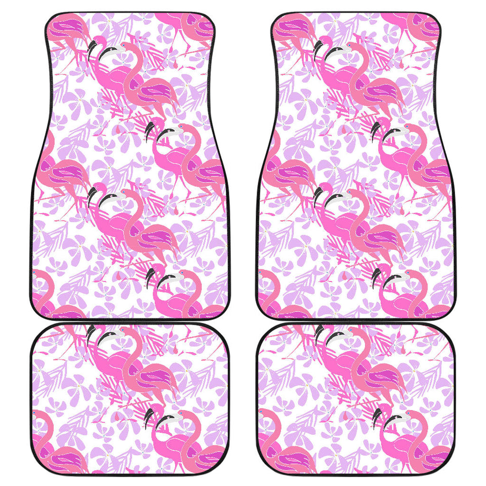 Pink Flamingo Flower Pattern Front And Back Car Mats