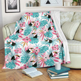 Toucan Tropical Flower Leave Pattern Premium Blanket