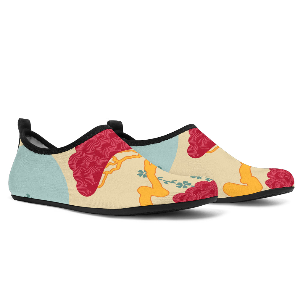 Red Bonsai Gray Sun Japanese Pattern Aqua Shoes